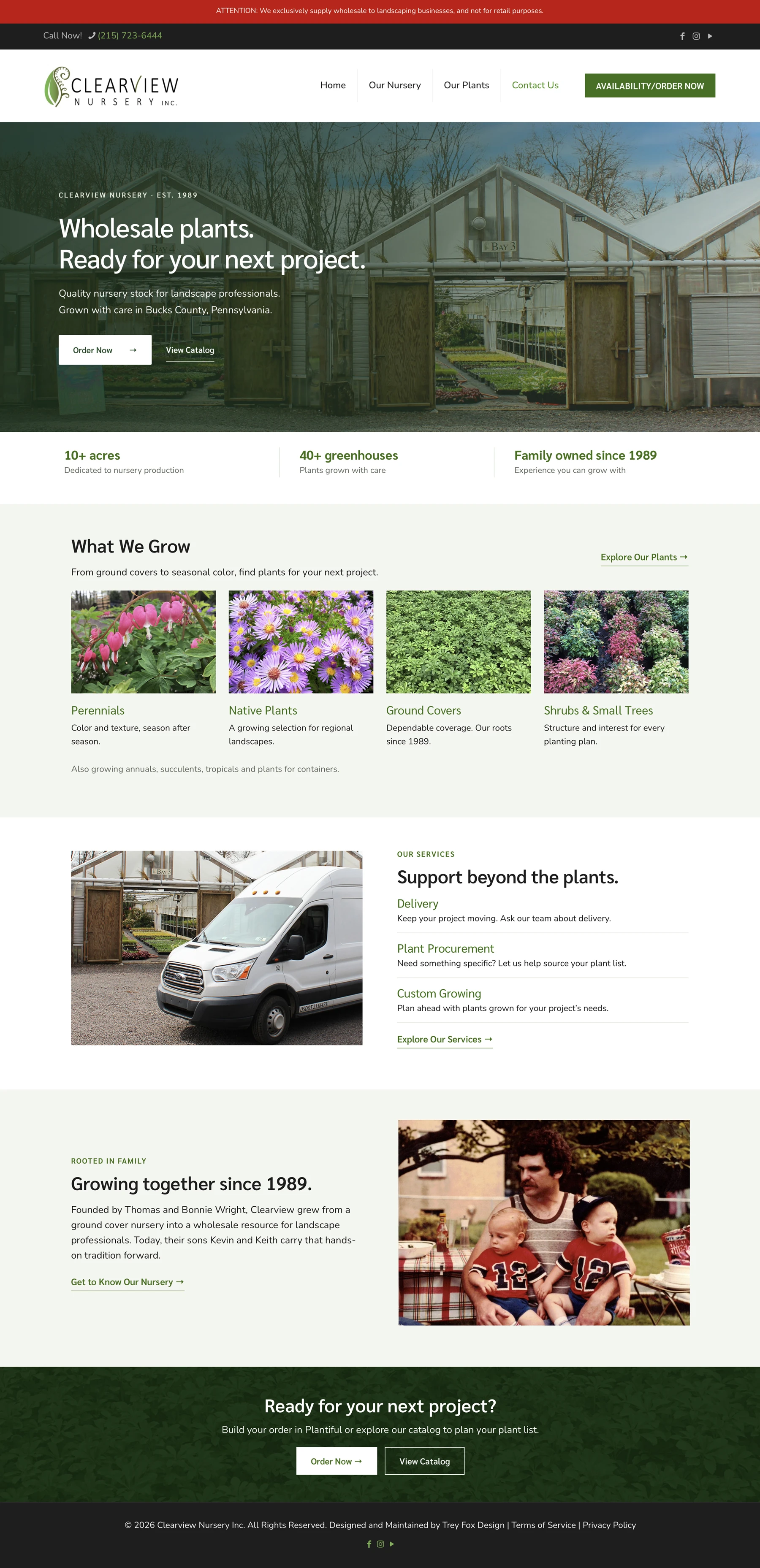 Clearview Nursery — Website · Catalog · Ongoing partnership